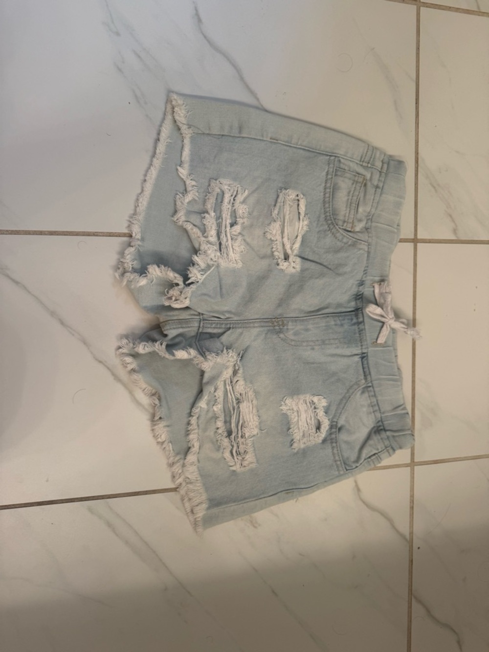 Light Wash Distressed Denim Shorts - Women